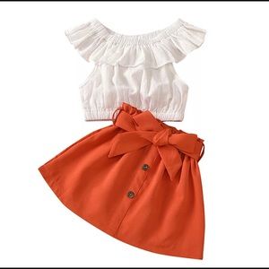Kids 2 piece off the shoulder and skirt set